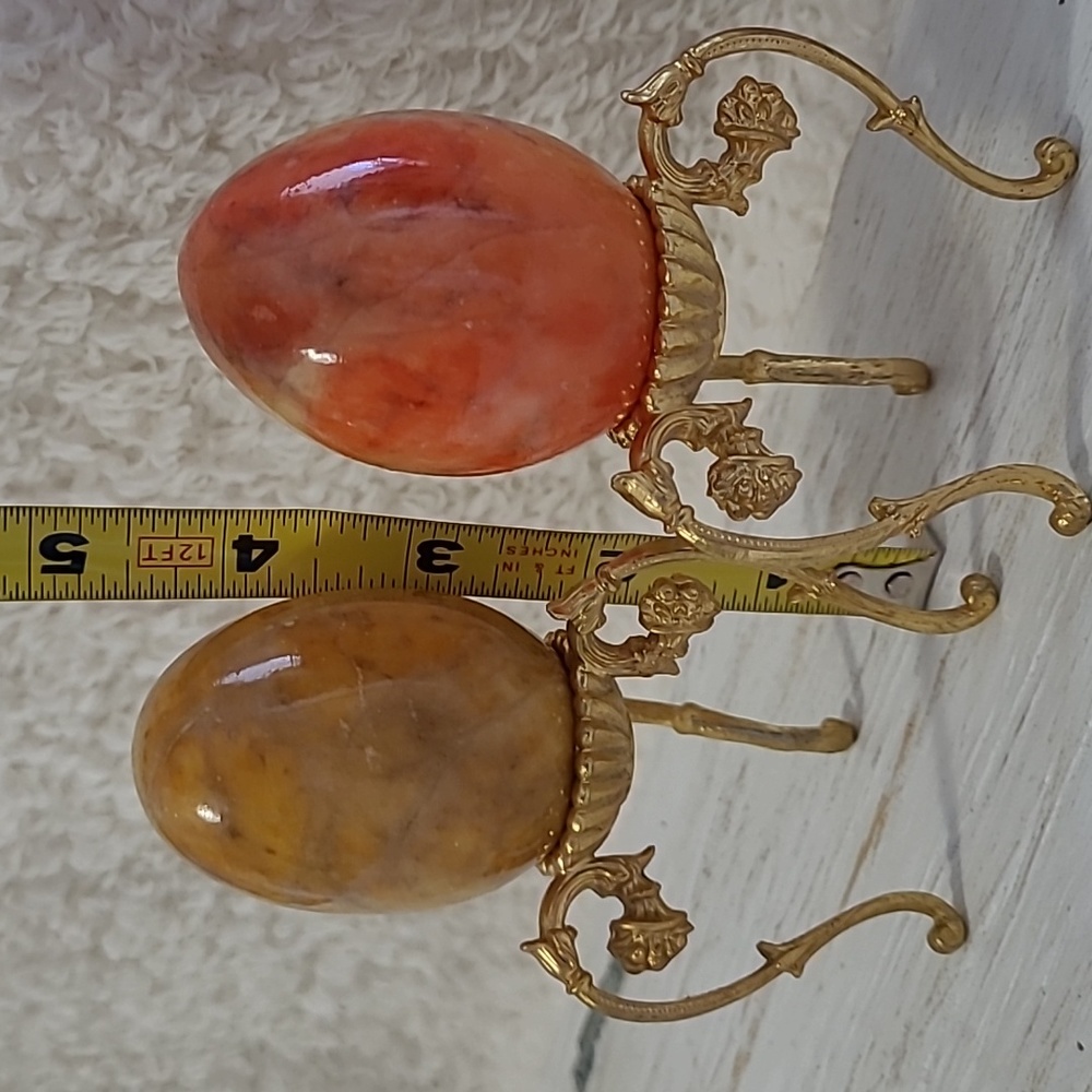 Marble Eggs Alabaster 4pc Stone Hand Crafted Vintage with Victorian Style Stands - Picture 6 of 8